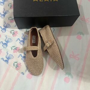 ALAIA Natural Woven Mary Jane Flats with Buckle